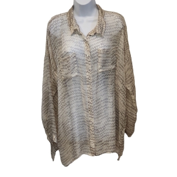 johnny Was Biya 100% Silk Sheer Button Up Oversized Top NWOT - Picture 2 of 6